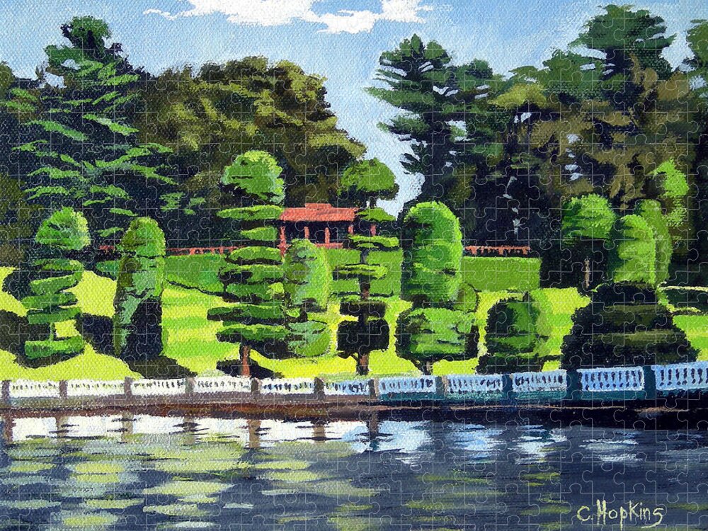 Christine Hopkins Jigsaw Puzzle featuring the painting Hunnewell Estate Gardens Wellesley Massachusetts by Christine Hopkins