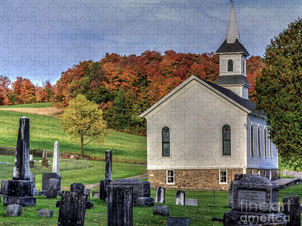 Church Jigsaw Puzzle featuring the photograph Welsh Road Church in Fall by Rod Best
