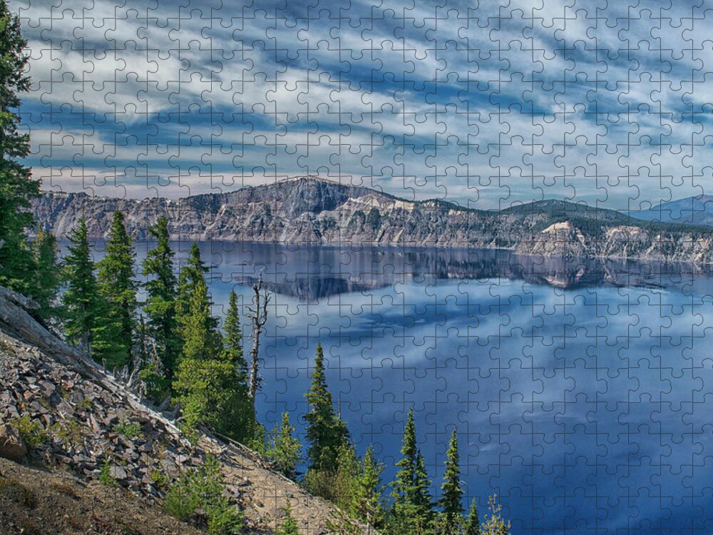 Crater Lake West Rim Jigsaw Puzzle featuring the photograph Cliff Reflections On Crater Lake by Frank Wilson