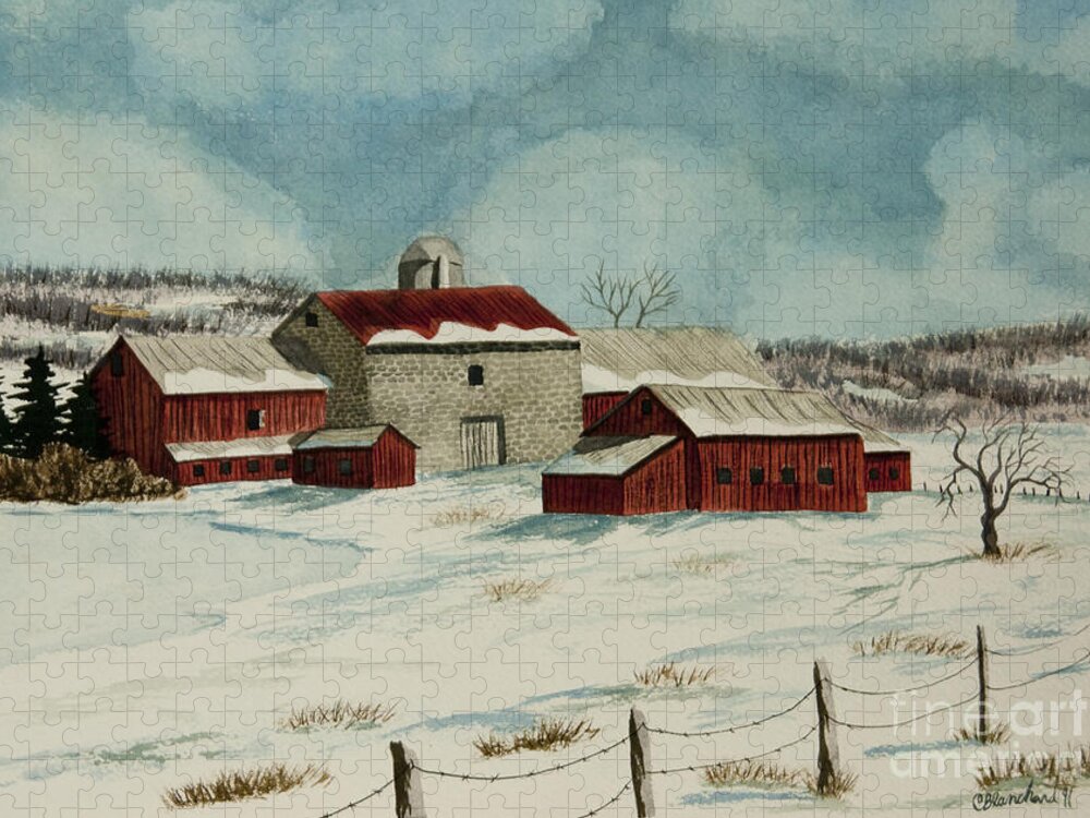 Winter Scene Paintings Jigsaw Puzzle featuring the painting West Winfield Farm by Charlotte Blanchard