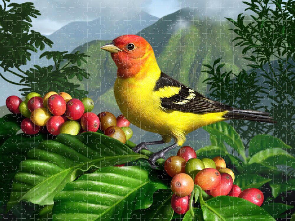 Bird Jigsaw Puzzle featuring the digital art Western Tanager by Jerry LoFaro