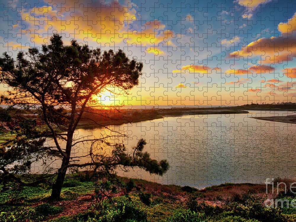 Batiquitos Lagoon Jigsaw Puzzle featuring the photograph What a Glow at the Batiquitos Lagoon by David Levin