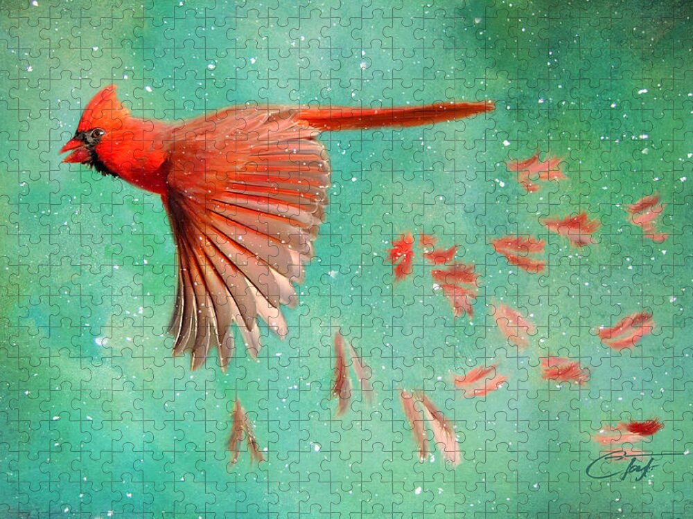 Cardinals Jigsaw Puzzle featuring the painting When Feathers Fly by Colleen Taylor