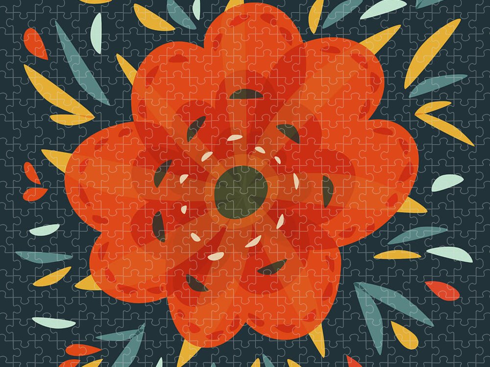 Flower Jigsaw Puzzle featuring the digital art Whimsical Decorative Orange Flower by Boriana Giormova