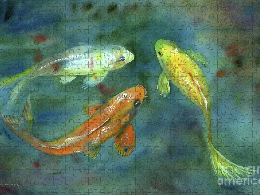 Watercolor Koi Jigsaw Puzzle featuring the painting Whispering Koi by Amy Kirkpatrick
