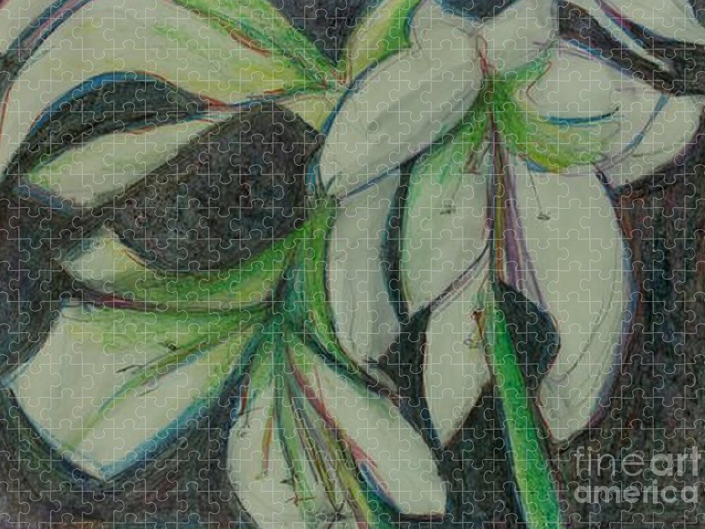 Floral Jigsaw Puzzle featuring the drawing White Amaryillis by Diane montana Jansson
