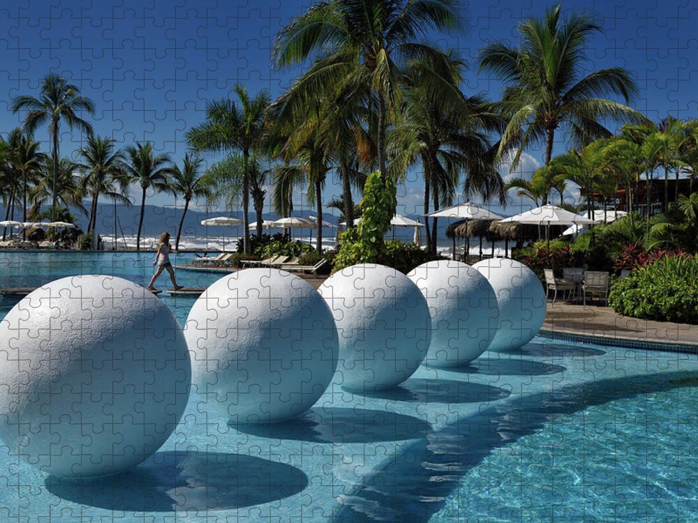 Resort Jigsaw Puzzle featuring the photograph White balls in resort pool of Vidanta in Nuevo Vallarta Mexcio by Reimar Gaertner