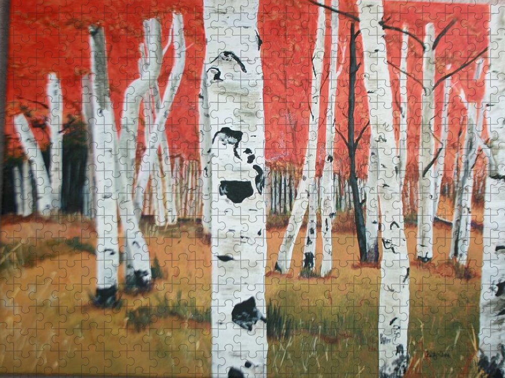 White Birch Trees Jigsaw Puzzle featuring the painting White Birches by Betty-Anne McDonald