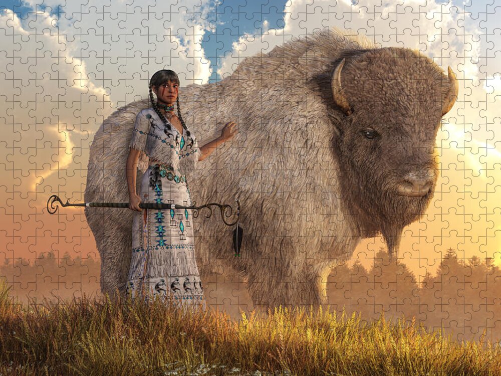 White Buffalo Calf Woman Jigsaw Puzzle featuring the digital art White Buffalo Calf Woman by Daniel Eskridge