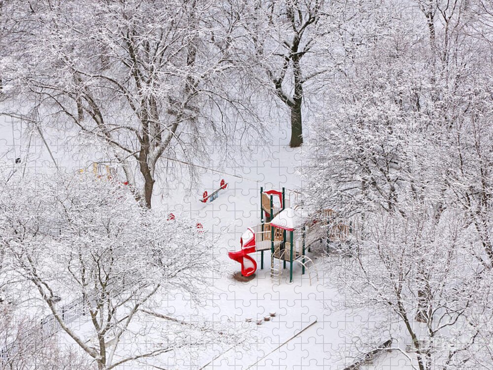 Christmas Jigsaw Puzzle featuring the photograph White Christmas Red Playhouse by Charline Xia