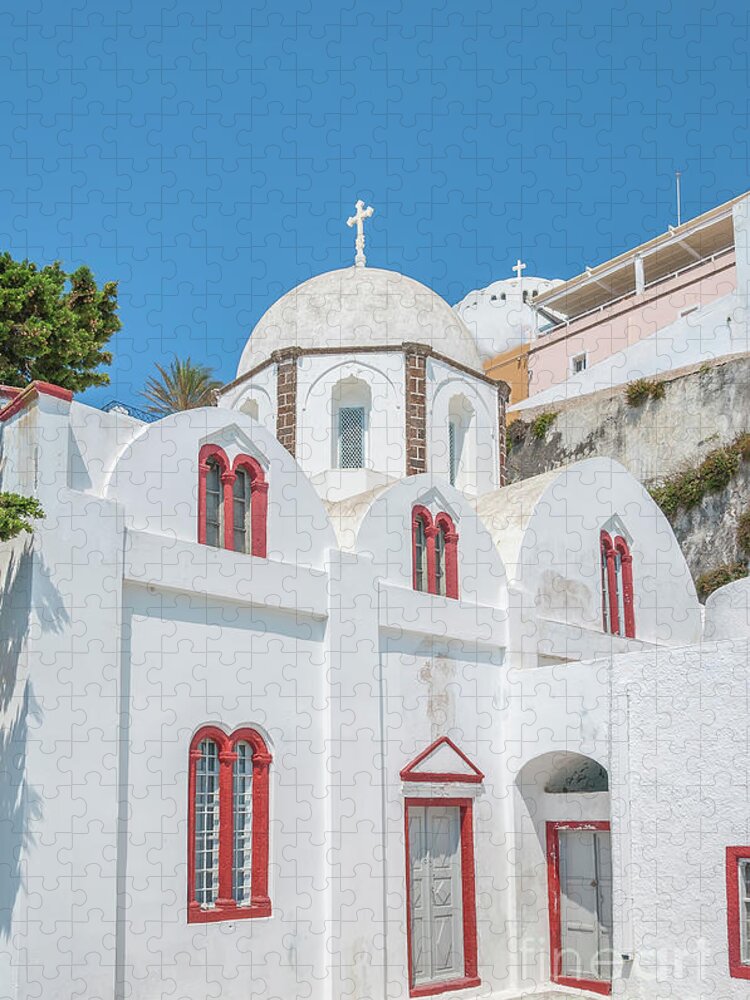 Cyclades Jigsaw Puzzle featuring the photograph White Church at Fira by Antony McAulay