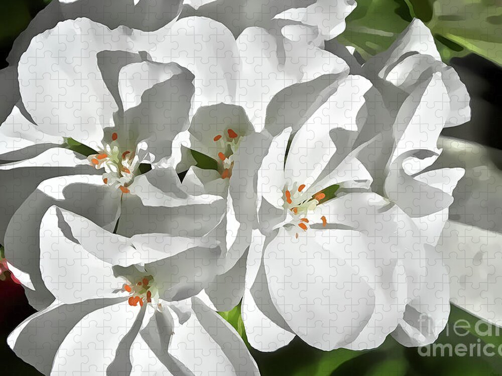 White Jigsaw Puzzle featuring the mixed media White Geraniums by Charles Muhle