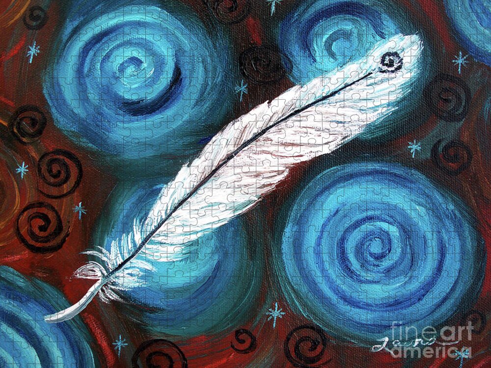 Feather Jigsaw Puzzle featuring the painting White Hawk Feather by Laura Iverson