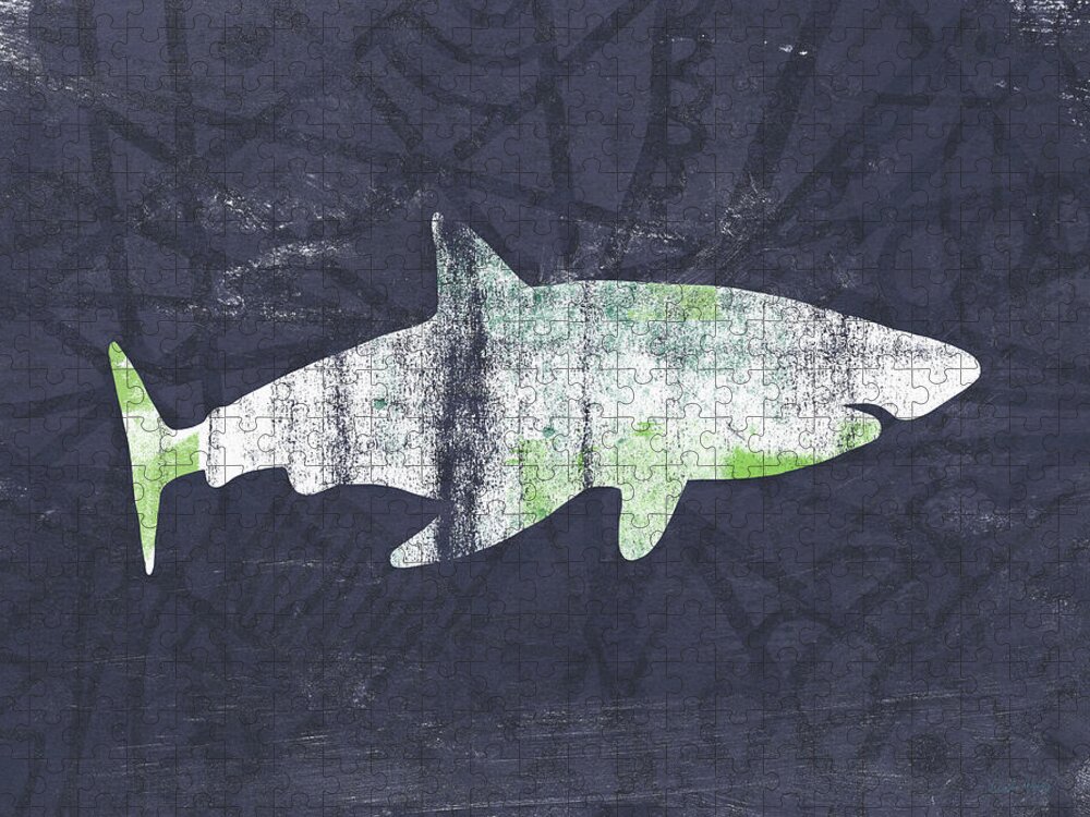 Shark Jigsaw Puzzle featuring the painting White Shark- Art by Linda Woods by Linda Woods