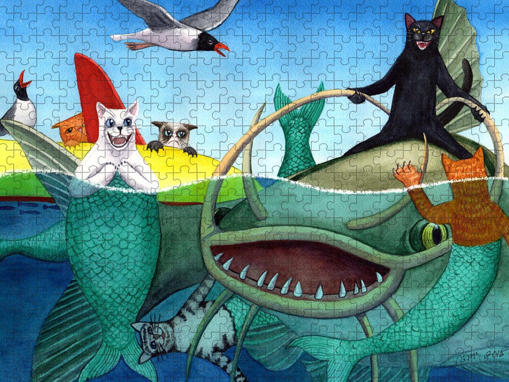 Catfish Jigsaw Puzzle featuring the painting Wicked Kitty's Catfish by Catherine G McElroy