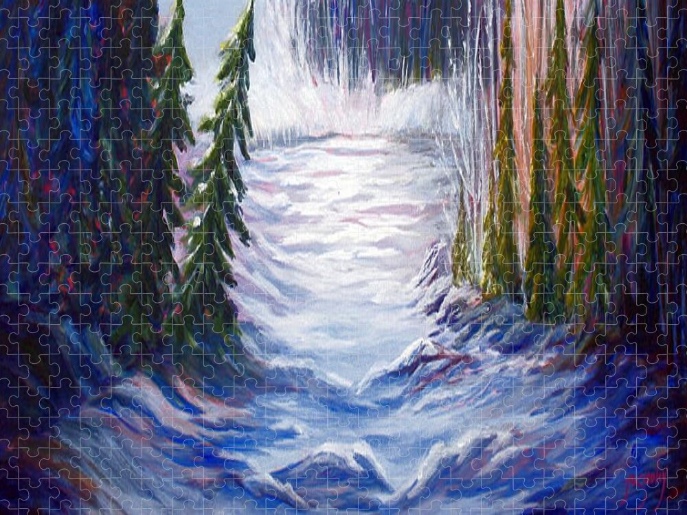 Northern Canada Winter Wilderness Forest Jigsaw Puzzle featuring the painting Wilderness by Jo Smoley