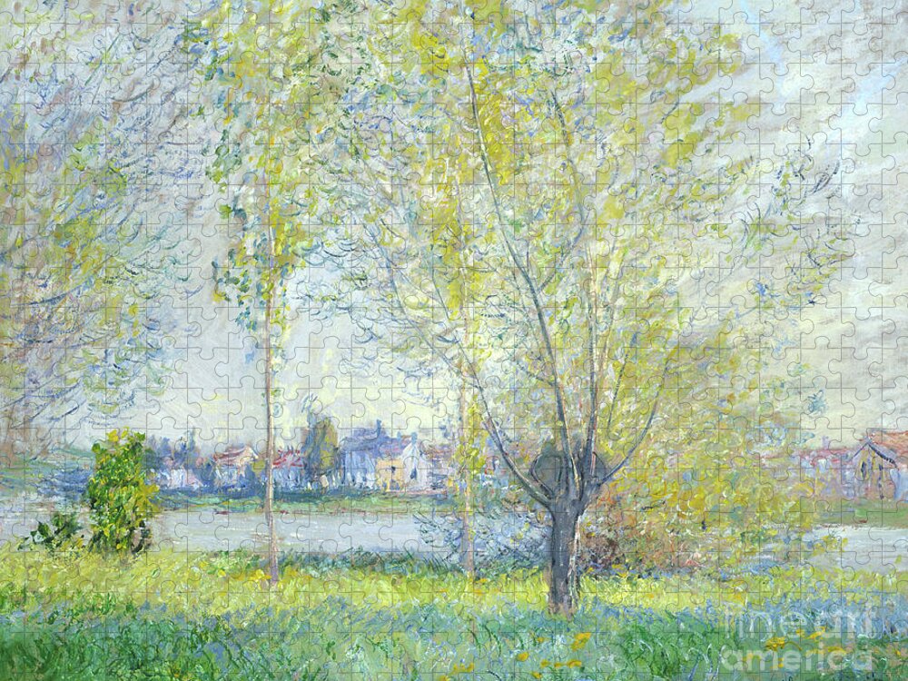 Willows At Vetheuil Jigsaw Puzzle featuring the painting Willows at Vetheuil, 1880 by Claude Monet