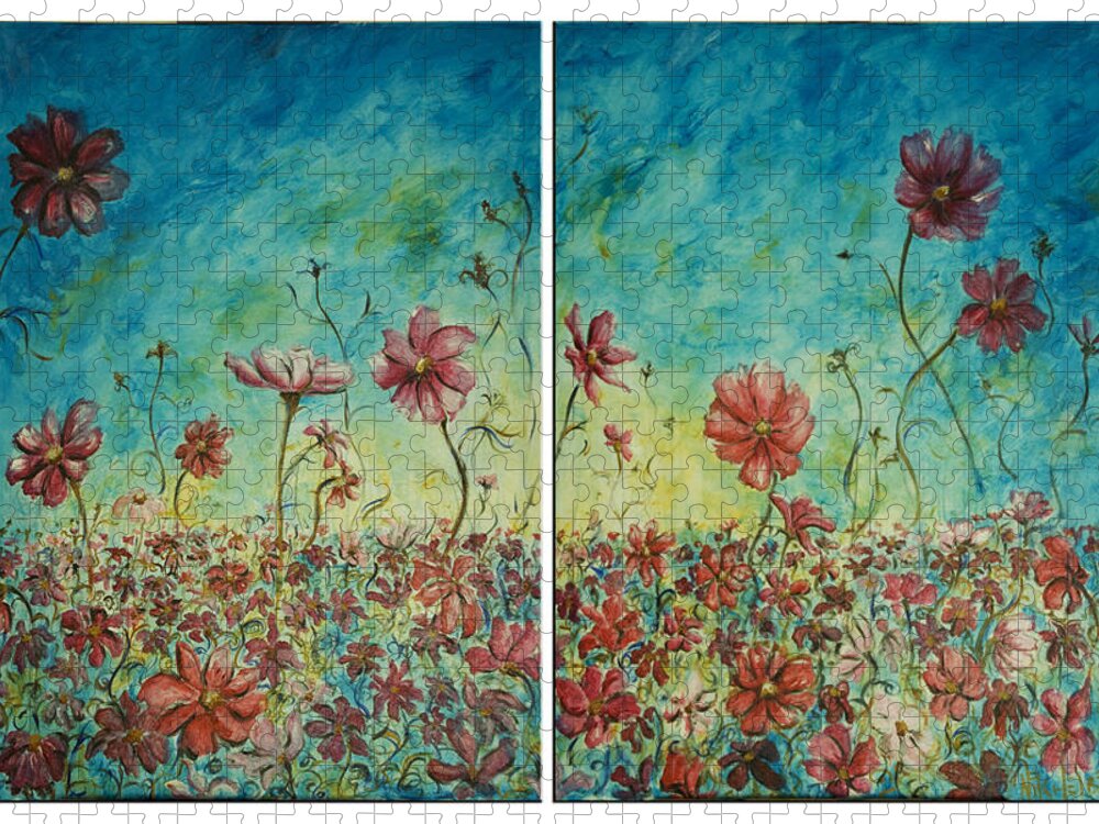 Flowers Jigsaw Puzzle featuring the painting Wind Dancers by Nik Helbig