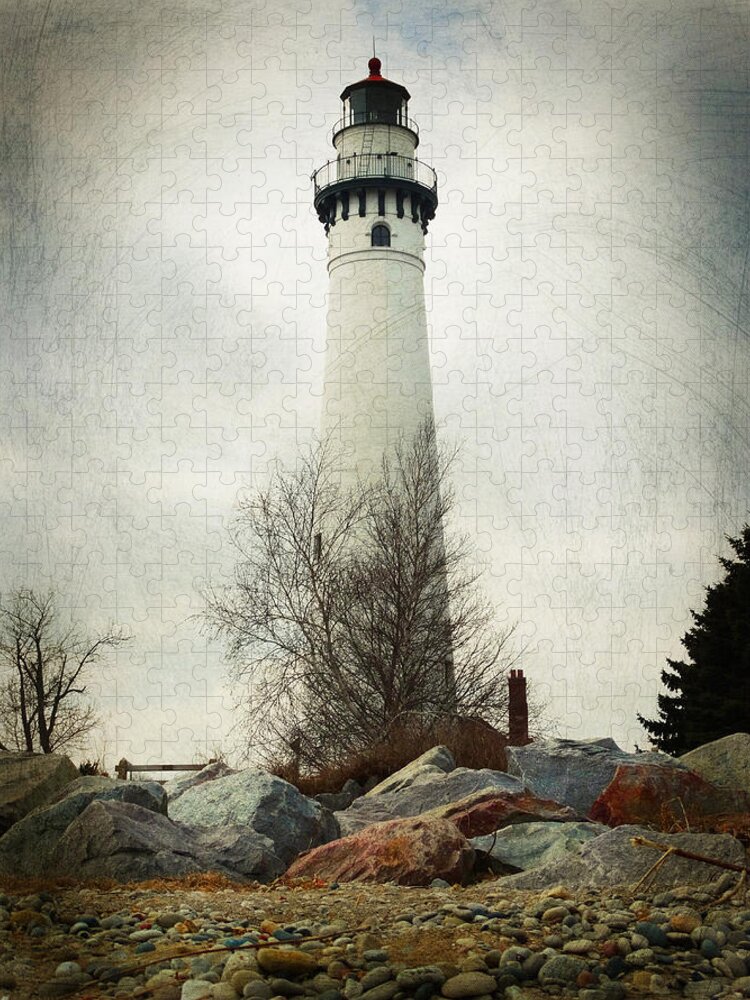 Wind Point Lighthouse Jigsaw Puzzle featuring the photograph Wind Point Lighthouse Re-Imagined by David T Wilkinson