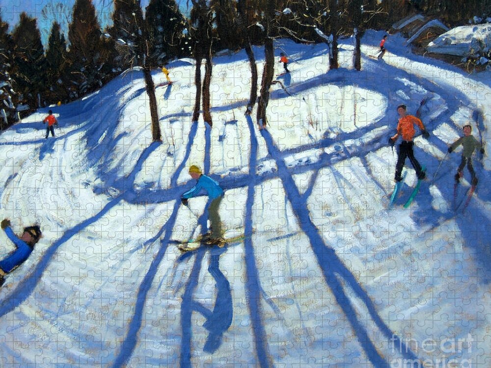 Piste Jigsaw Puzzle featuring the painting Winding Trail Morzine by Andrew Macara