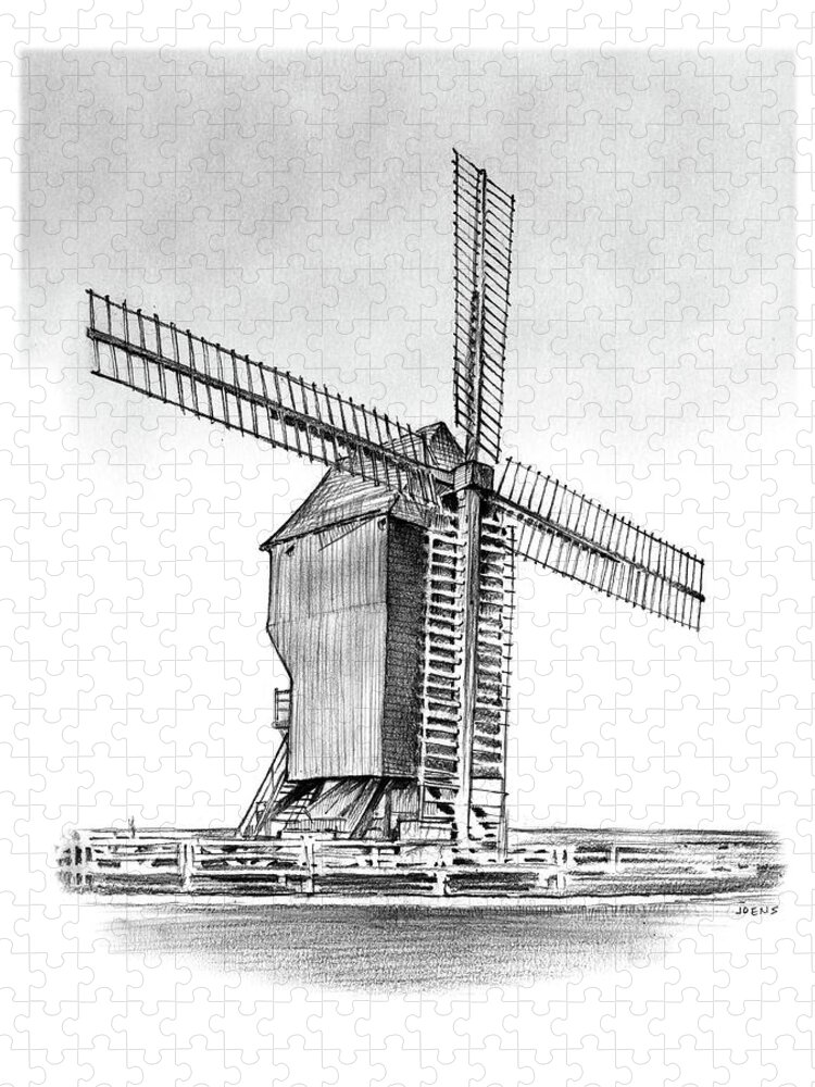 Windmill Jigsaw Puzzle featuring the drawing Windmill at Valmy by Greg Joens
