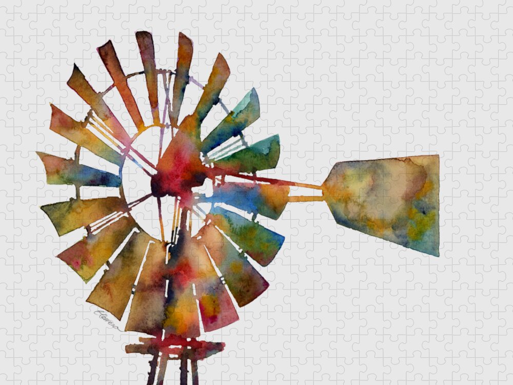 Windmill Jigsaw Puzzle featuring the painting Windmill by Hailey E Herrera