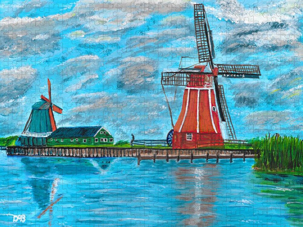 Windmills Jigsaw Puzzle featuring the painting Windmills by David Bigelow
