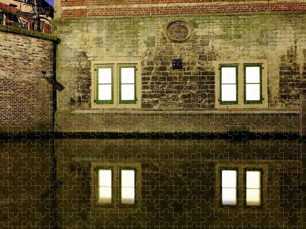 Window Jigsaw Puzzle featuring the photograph Windows Paushuize in Utrecht in the evening 292 by Merijn Van der Vliet