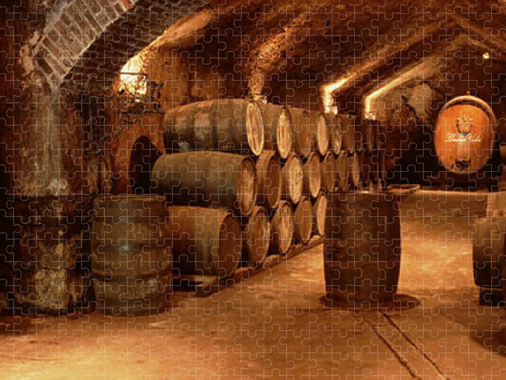 Photography Jigsaw Puzzle featuring the photograph Wine Barrels In A Cellar, Buena Vista by Panoramic Images