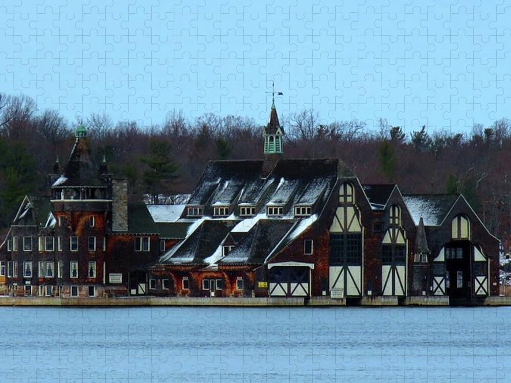 Thousand Islands Jigsaw Puzzle featuring the photograph Snow on Boldt Castle Yacht House by Dennis McCarthy