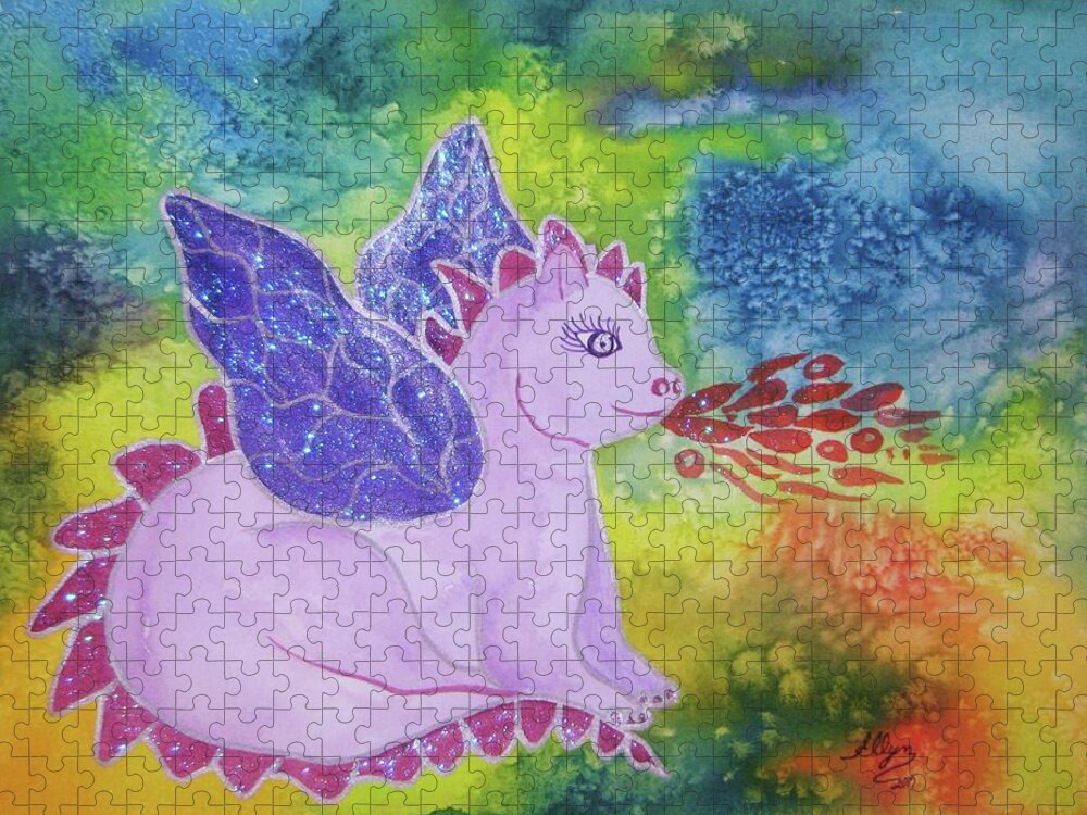 Dragon Jigsaw Puzzle featuring the painting Winged Dragon by Ellen Levinson