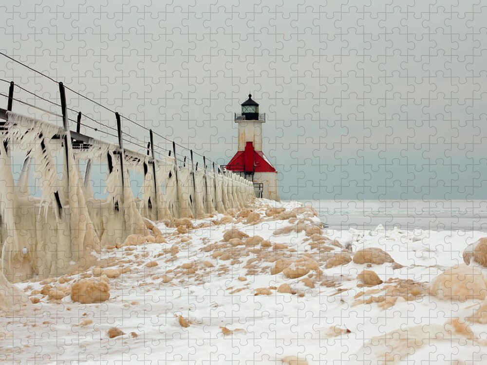 St Joseph Lighthouse Jigsaw Puzzle featuring the photograph Winter at St. Joe's Light by Susan Rissi Tregoning