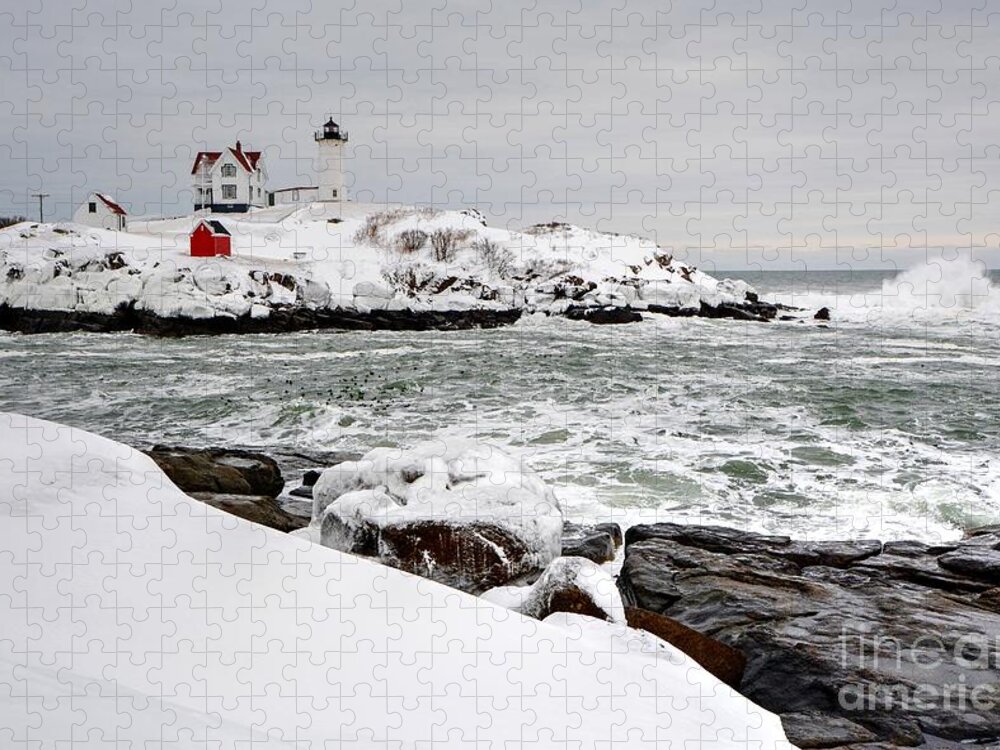 Nubble Lighthouse Jigsaw Puzzle featuring the photograph Winter at the Nubble by Steve Brown