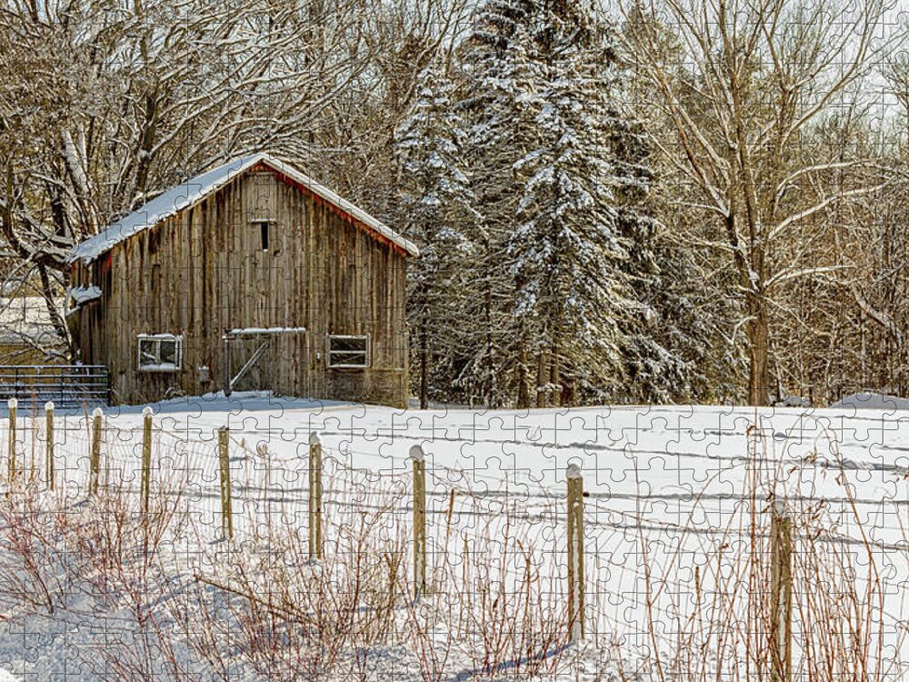 Barn Jigsaw Puzzle featuring the photograph Winter Barn and Pasture by Rod Best