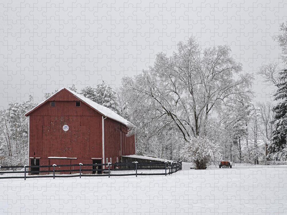 Winter Barn Jigsaw Puzzle featuring the photograph Winter Barn by Ann Bridges