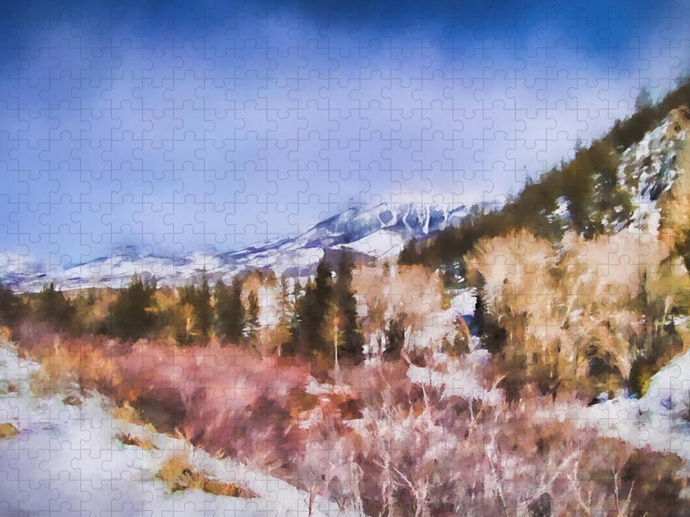 Jai Johnson Jigsaw Puzzle featuring the painting Winter Beginnings In Colorado Landscape Art by Jai Johnson by Jai Johnson