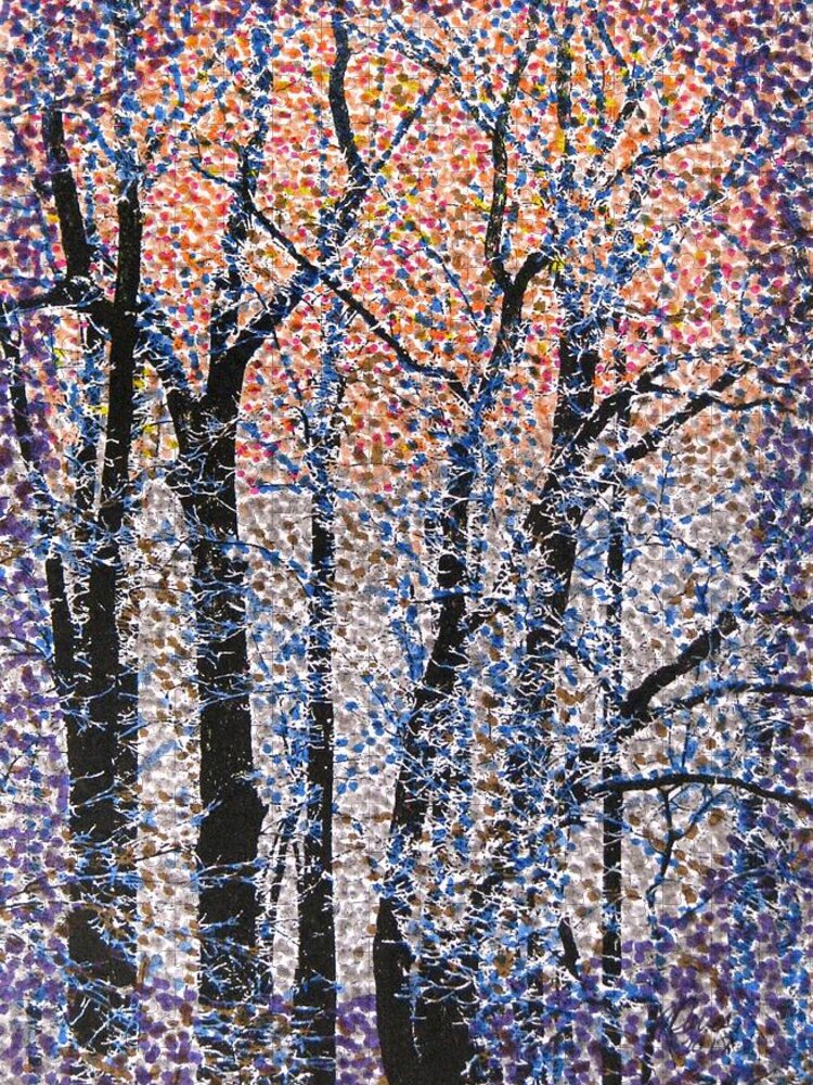 Forest Jigsaw Puzzle featuring the drawing Winter Dawn by Angela Davies