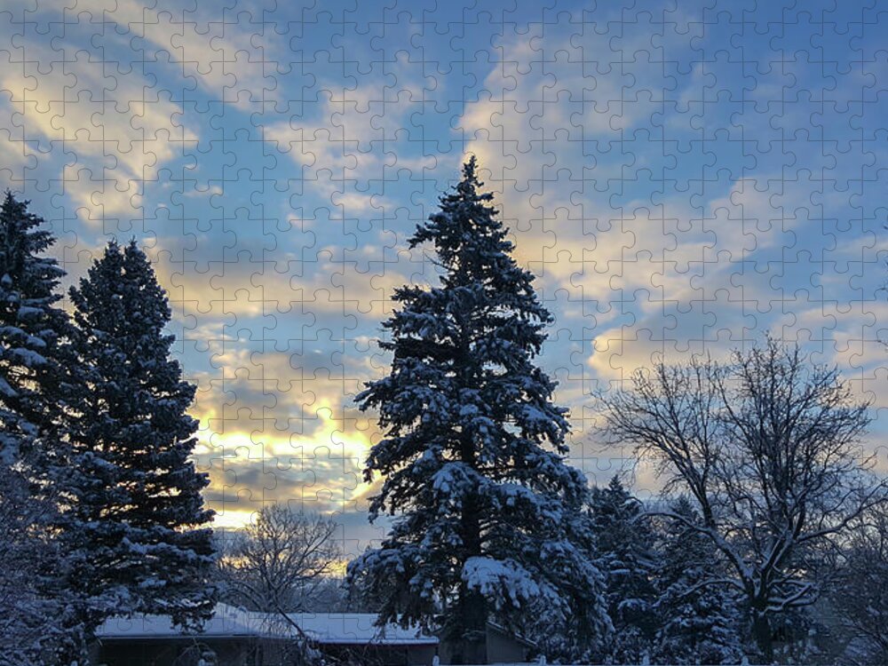 Dawn Jigsaw Puzzle featuring the photograph Winter Dawn Over Spruce Trees by Lynn Hansen