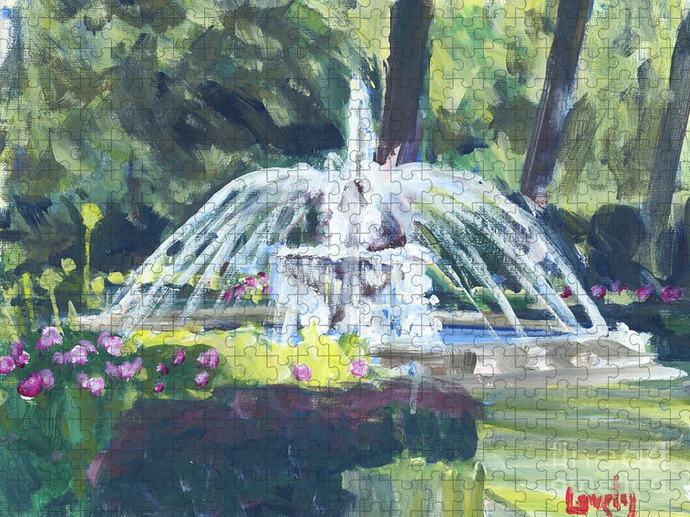 Fountain Jigsaw Puzzle featuring the painting Winter Fountain, Indigo Run by Candace Lovely