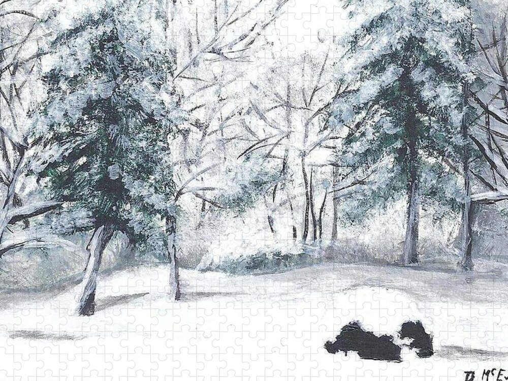 Winter Jigsaw Puzzle featuring the painting Winter in Weatogue by Dani McEvoy