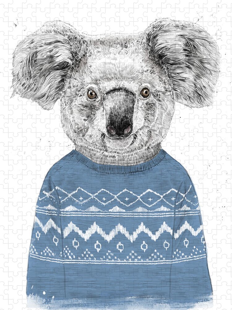 Koala Jigsaw Puzzle featuring the drawing Winter koala by Balazs Solti