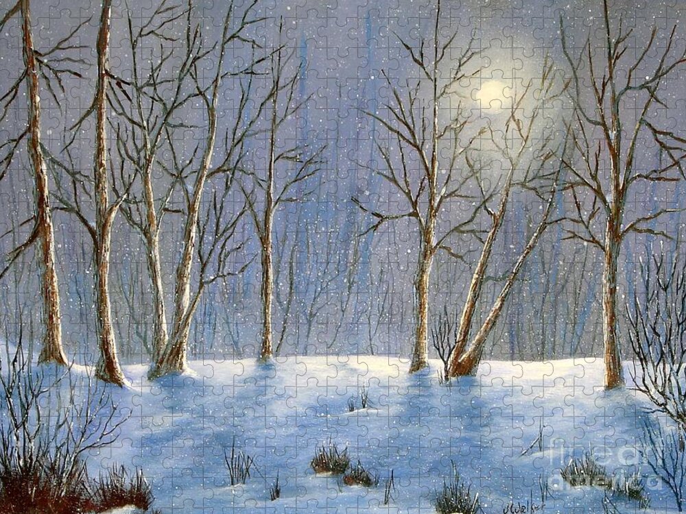 Landscape Jigsaw Puzzle featuring the painting Winter Night by Jerry Walker