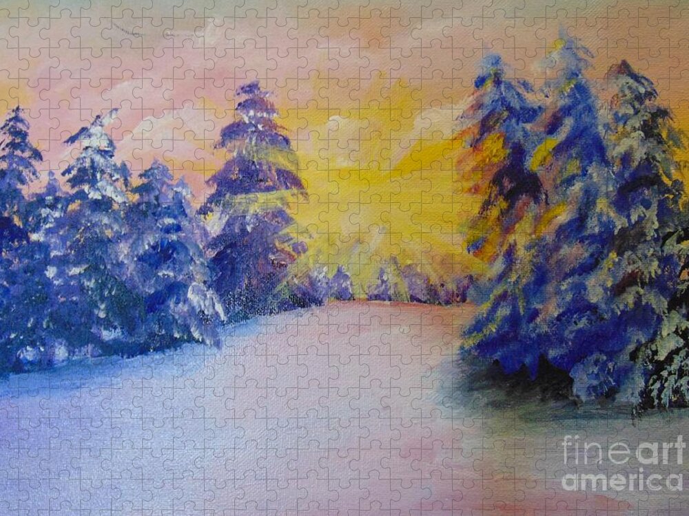 Winter Jigsaw Puzzle featuring the painting Winter by Saundra Johnson