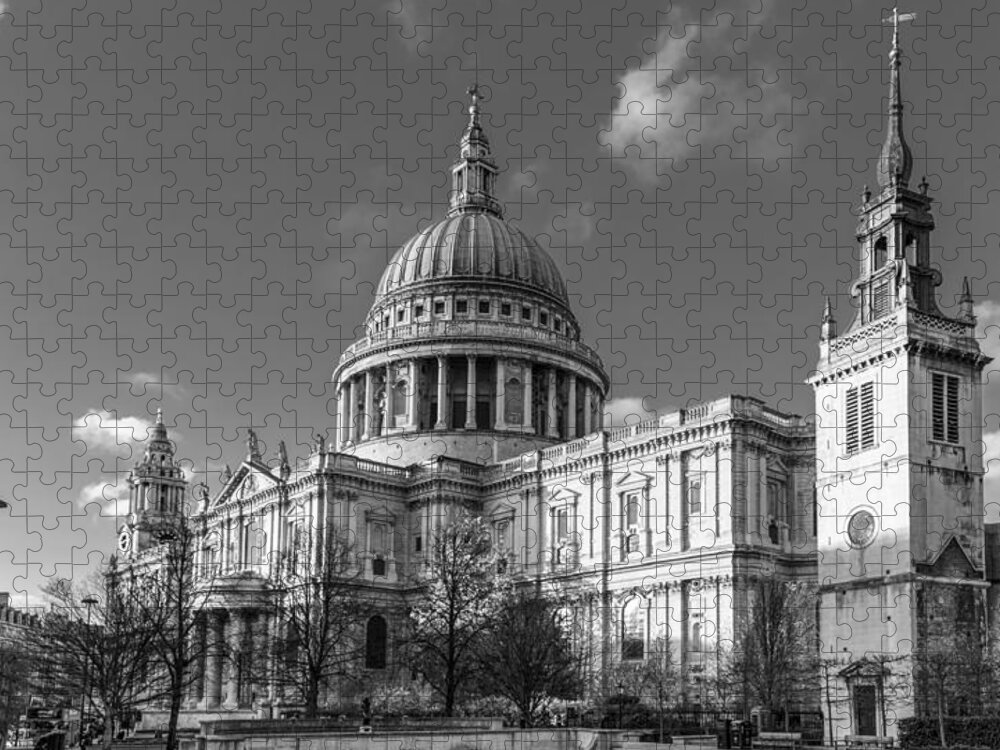 British Weather Jigsaw Puzzle featuring the photograph Winter sun St Paul's Cathedral BW by Gary Eason