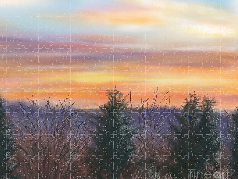 Sunrise Jigsaw Puzzle featuring the painting Winter Sunrise by Susan Sarabasha