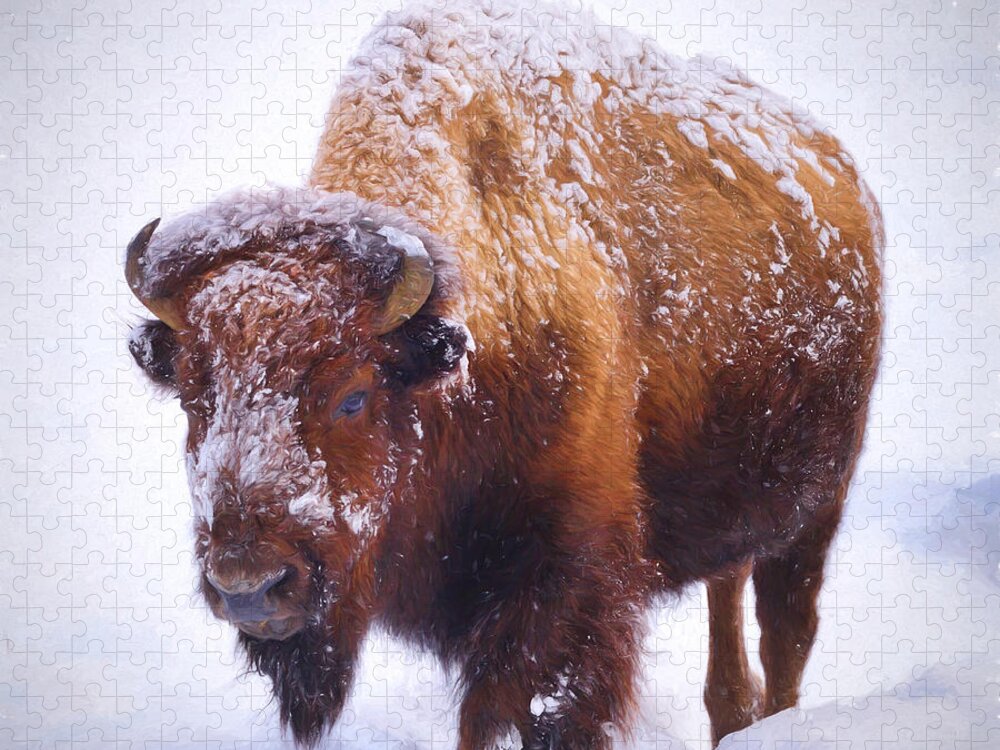 Bison Jigsaw Puzzle featuring the photograph Winter Walk by Greg Norrell