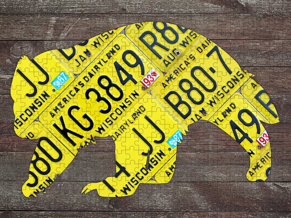 Wisconsin Badger Official State Animal Shape Recycled License Plate Art  Series Number 002 Jigsaw Puzzle by Design Turnpike - Pixels