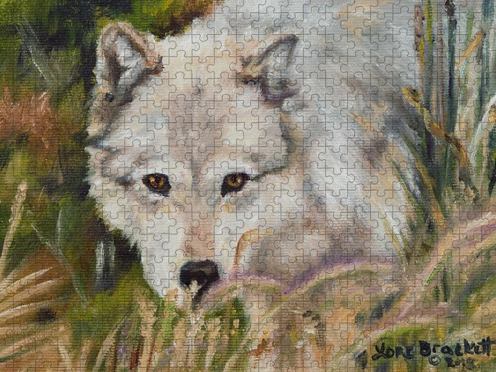 Wolf Jigsaw Puzzle featuring the painting Wolf Among Foxtails by Lori Brackett