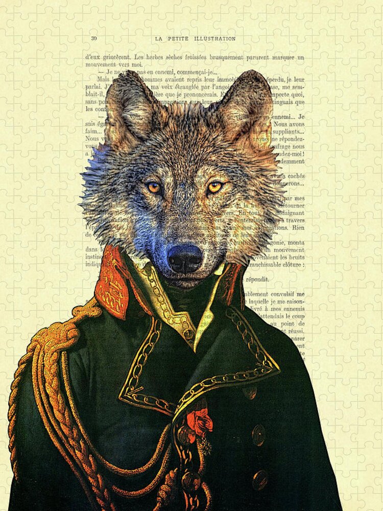 Wolf Jigsaw Puzzle featuring the digital art Wolf portrait illustration by Madame Memento