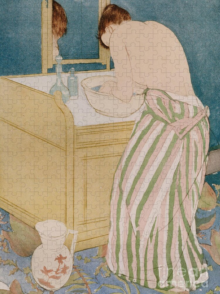 Woman Bathing Jigsaw Puzzle featuring the painting Woman bathing by Mary Stevenson Cassatt